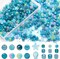 Versatile Glass Beads for Bracelet Making, 240pcs Colorful 8MM Assorted Beads with Star and Seed Varieties, Lake Blue Crystal